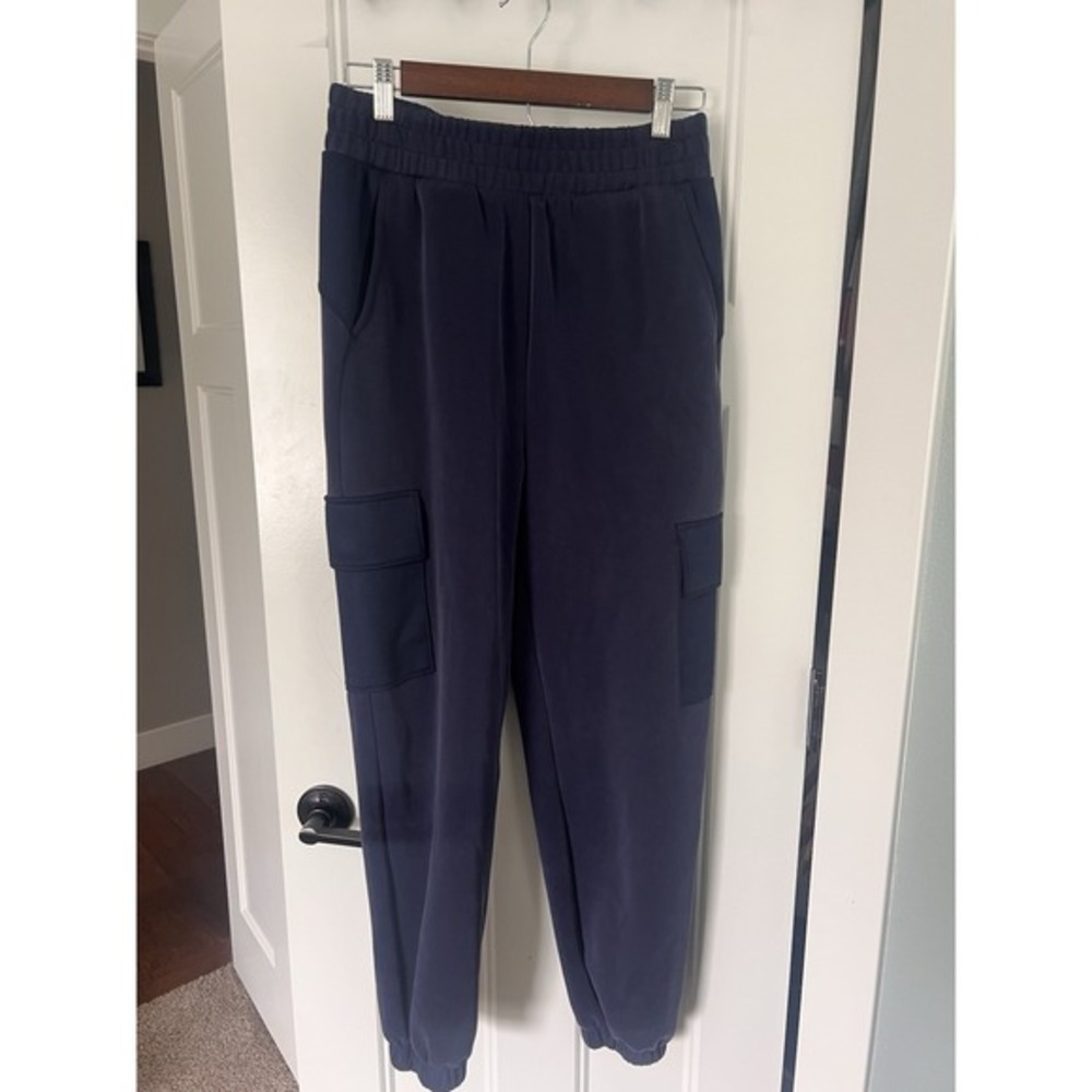 Evereve Womens Navy Ari Elastic Waist High Rise Stretch Pull On Cargo Jogger Med